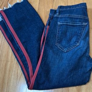 MOTHER Blue Straight Jeans with Red Stripes